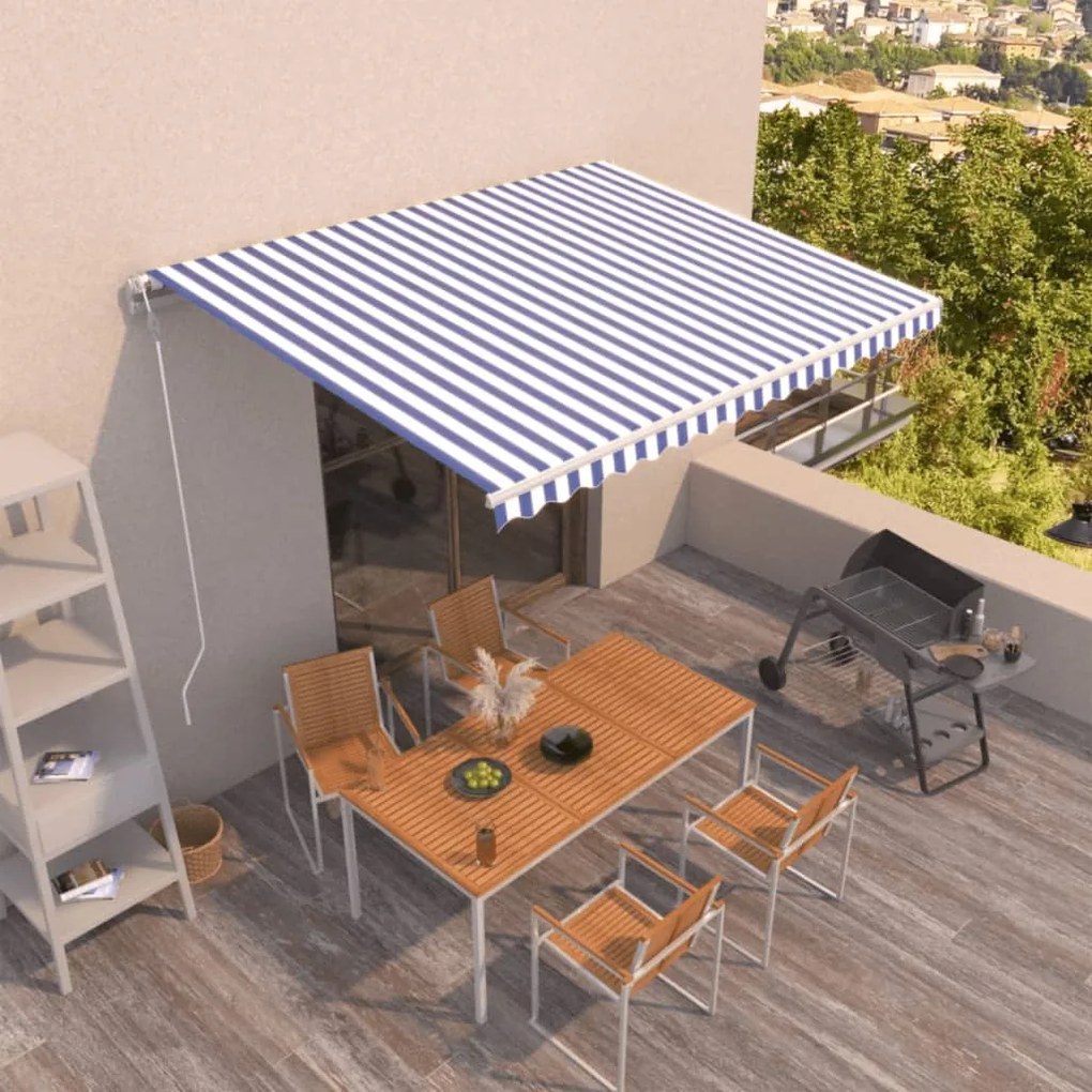 Tenda Da Sole Retrattile Automatica 450x350 Cm Blu E Bianca /