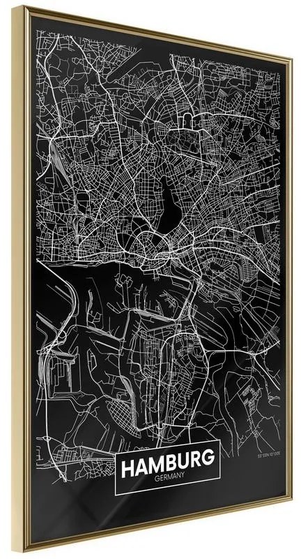 Poster  City Map: Hamburg (Dark)  Cornice Quadri Cornice d'oro, Larghezza x Altezza Home decor 40x60