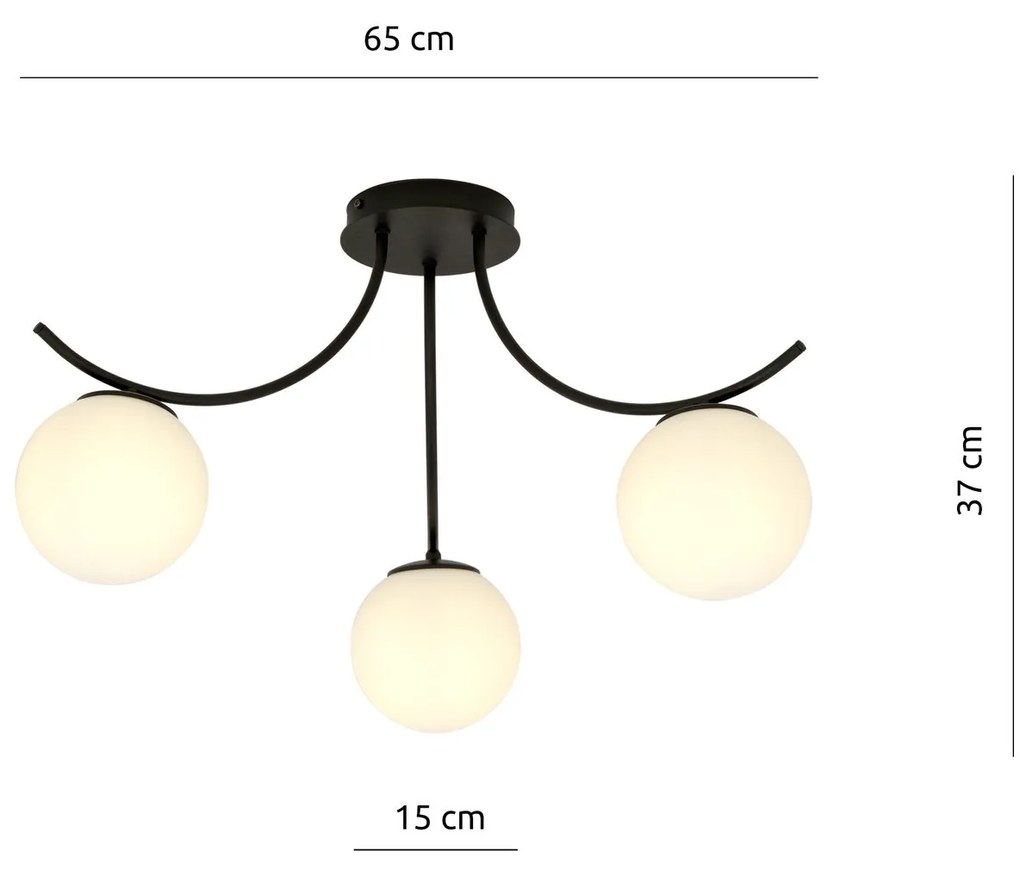 Plafoniera Moderna 3 Luci Boston In Acciaio Nero E Diffusori In Vetro Opale