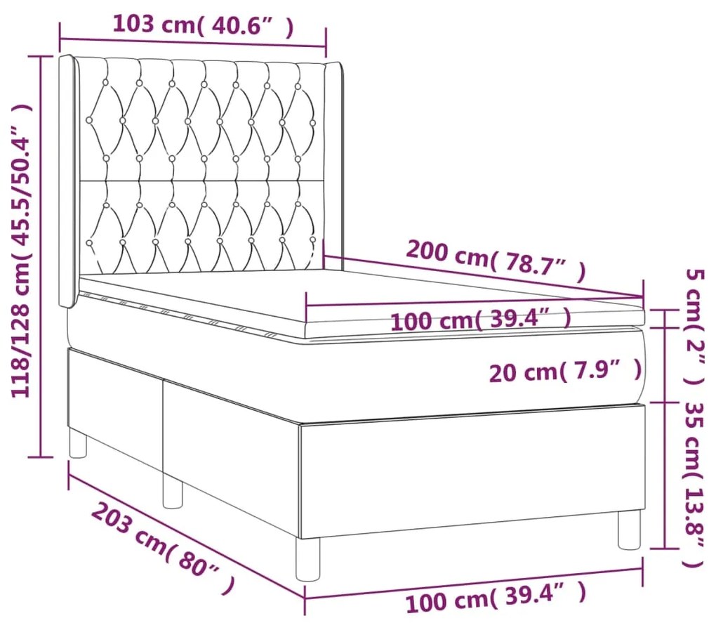 Letto a Molle Materasso e LED Grigio Chiaro 100x200 cm Tessuto