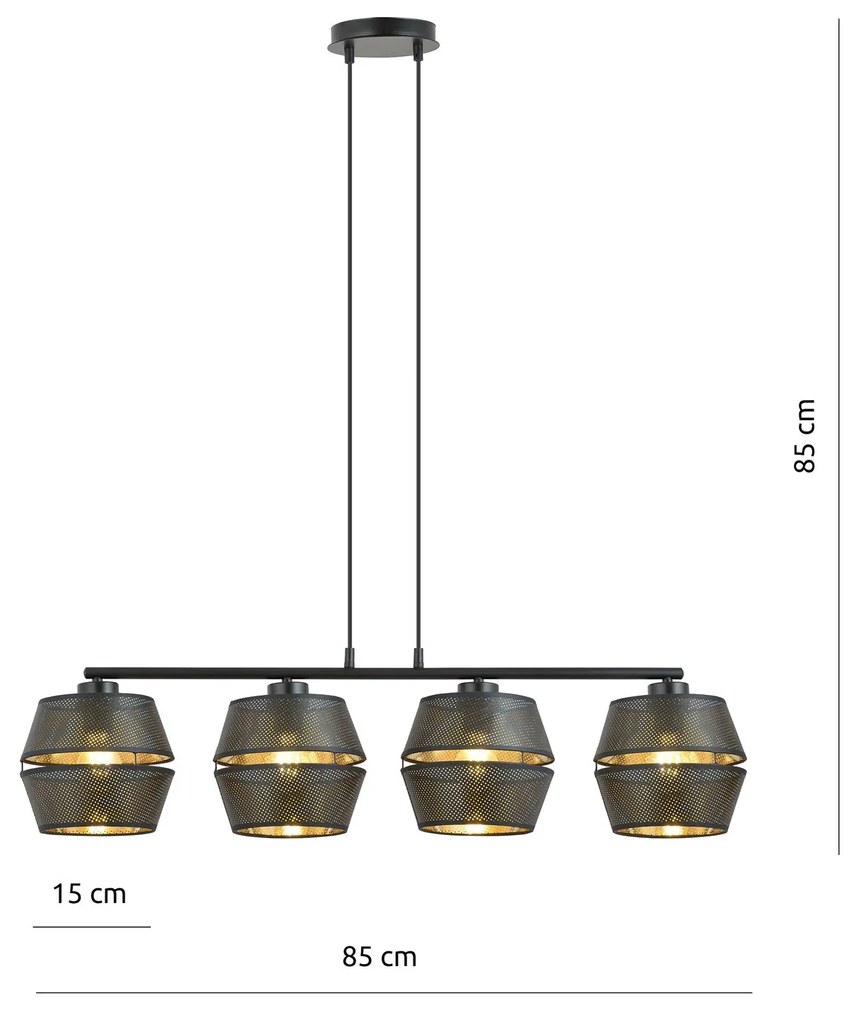 Sospensione Contemporanea 4 Luci Malia In Metallo Nero E Oro