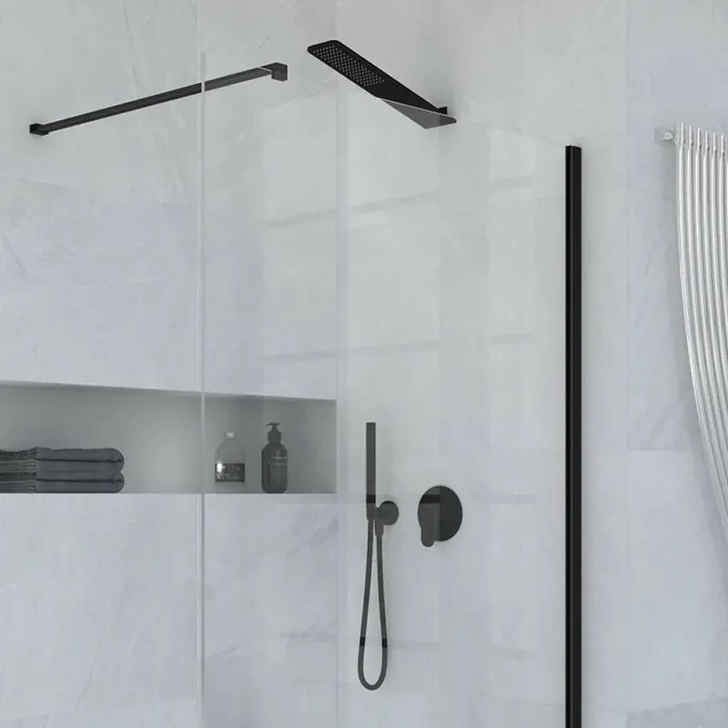 Soffione a Sbalzo Nero Inclinato 45x10 cm Effetto Pioggia in Acciaio Inox