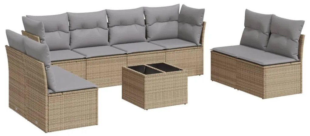 Set divano da giardino 9 pz con cuscini beige in polyrattan