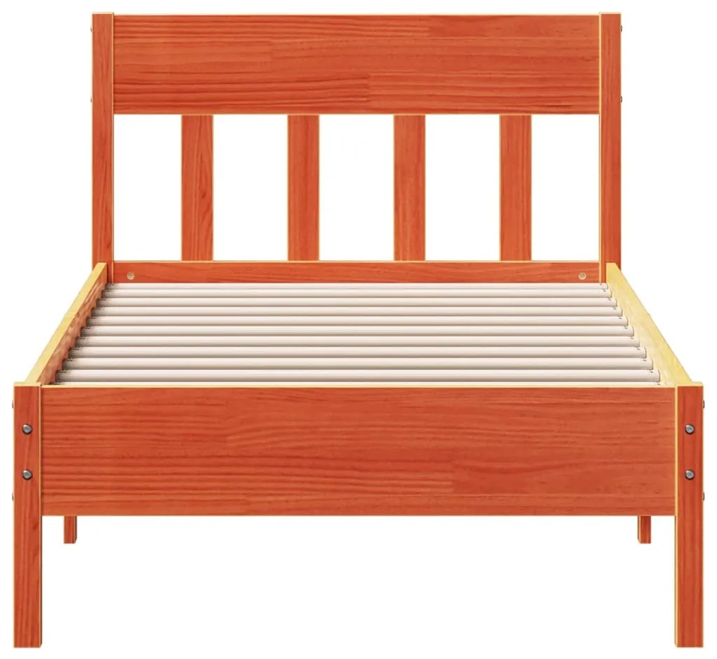 Giroletto con testiera marrone cera 75x190 cm massello pino