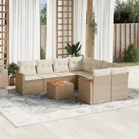 Set Divano da Giardino 9 pz con Cuscini Beige in Polyrattan 3258229