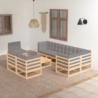 Set Divani da Giardino 9 pz con Cuscini Legno Massello di Pino 3076719