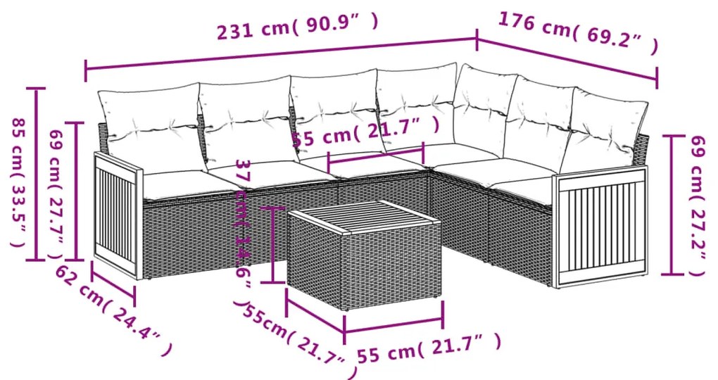 Set Divani da Giardino con Cuscini 7pz Nero Polyrattan