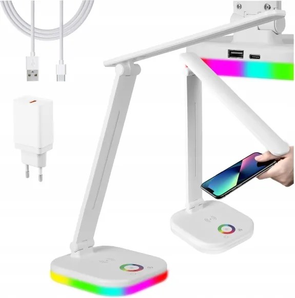 Lampada da tavolo LED RGBW dimmerabile con ricarica wireless LED/7W/5V USB bianca