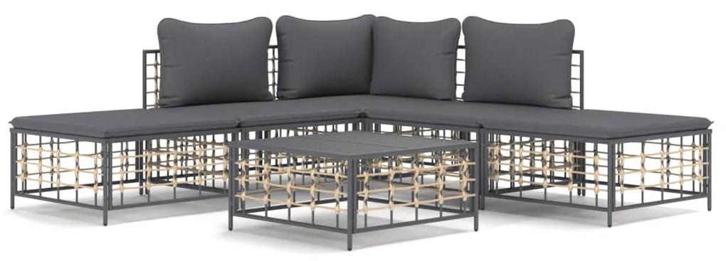 Set divani da giardino 6 pz con cuscini antracite in polyrattan