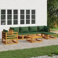 Set Salotto da Giardino 7pz con Cuscini Verdi in Legno Massello 3155313