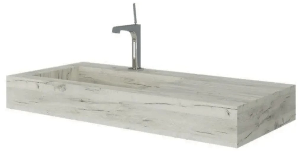 Lavabo Sospeso Con Vasca Asimetrica a Sx 120x46 Cm Savini Due "Idea" Rovere Ghiaccio