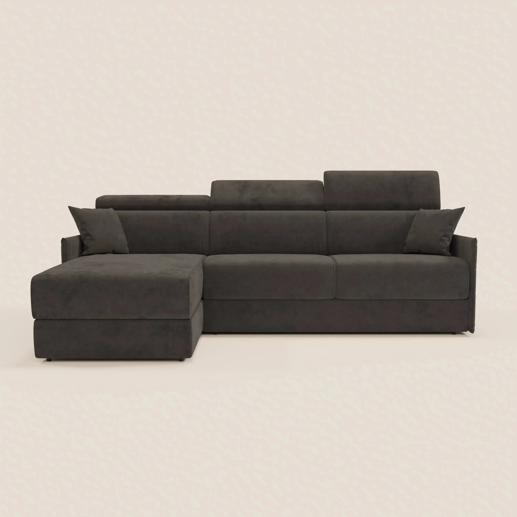 Miryam divano letto angolare compatto - poggiatesta reclinabili e penisola contenitore in tessuto smacchiabile T31