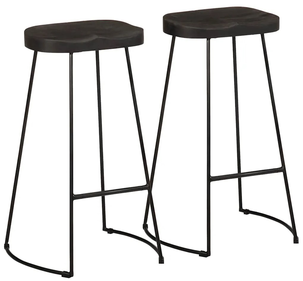 Sgabelli Da Bar 2 Pz Neri 45x40x78 Cm Legno Massello Di Mango /