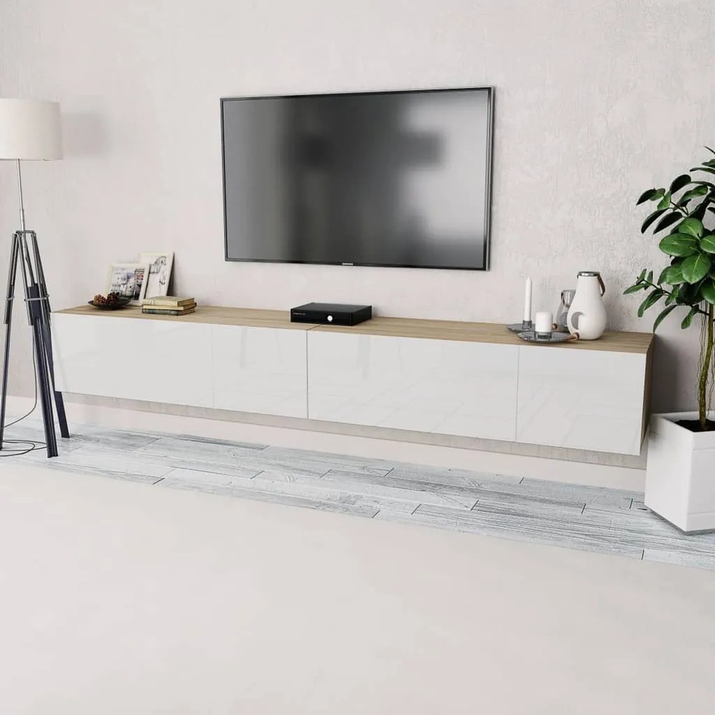 Mobili tv 2 pz legno multistrato 120x40x34 bianco lucido rovere