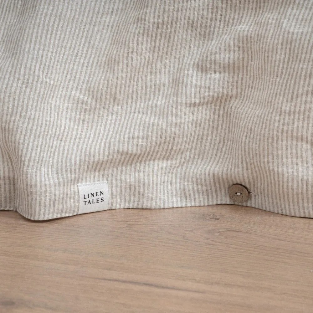 Lenzuola di lino bianco-beige per letto matrimoniale 200x200 cm Natural Stripes - Linen Tales