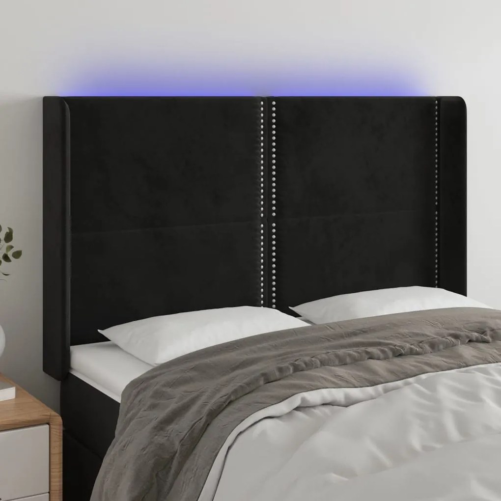 Testiera A Led Nera 147x16x118/128 Cm İn Velluto /