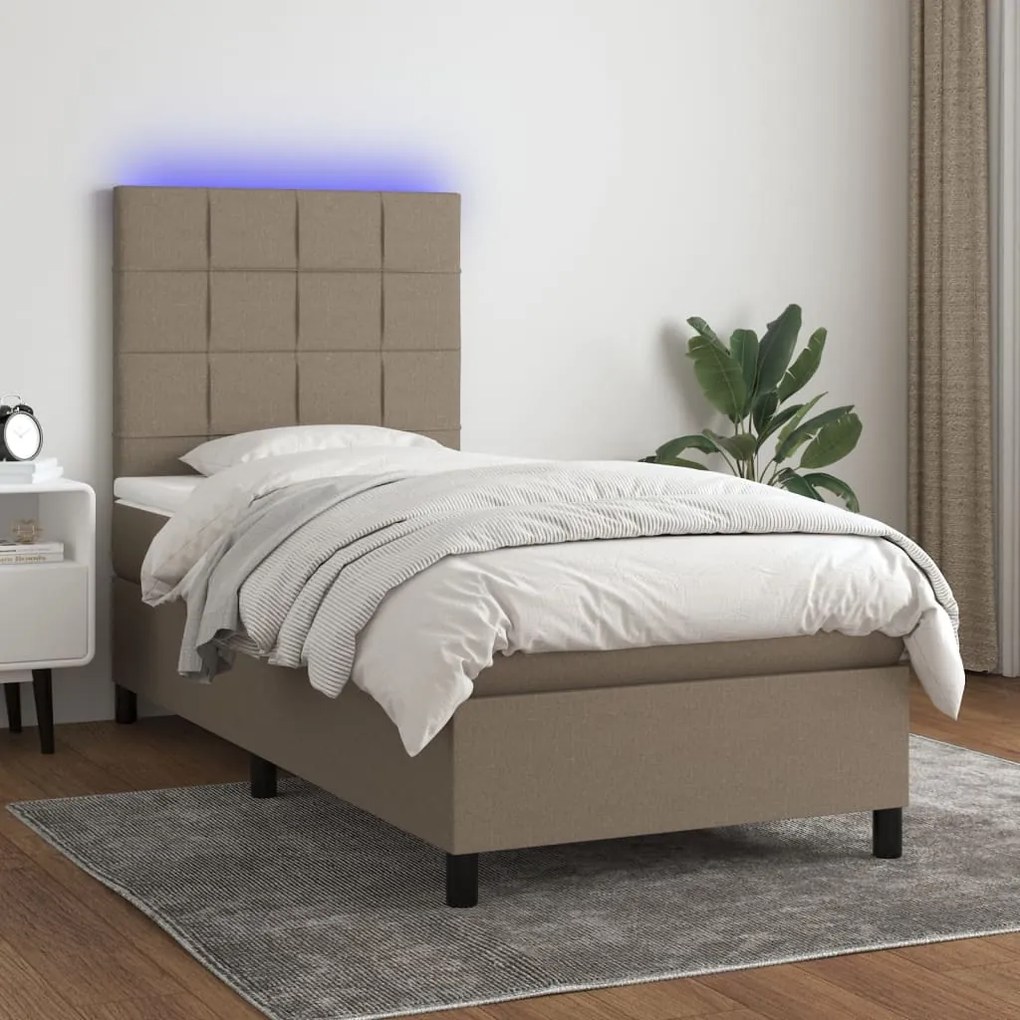 Letto A Molle Con Materasso E Led Tortora 90x190 Cm İn Tessuto /