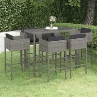 Set da Bar da Giardino 7 pz con Cuscini in Polyrattan Grigio cod mxl 38179