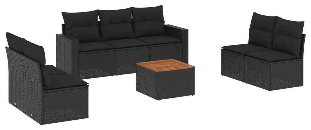 Set Divani da Giardino con Cuscini 8 pz Nero in Polyrattan