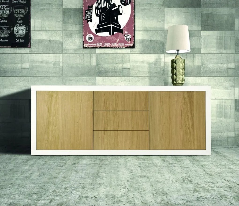 Credenza PANAREA bianca e naturale 186&#215;45 cm H 75 cm