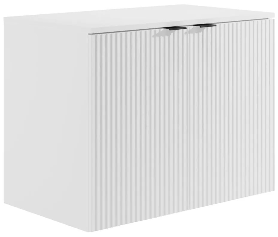 Mobile sotto lavabo sospeso scanalato con piano di appoggio 80 cm Bianco - PARMIZA