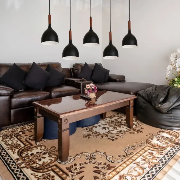 Lampadario a sospensione con filo NOAK WOOD 5xE27/60W/230V nero/legno scuro