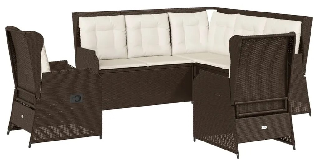 Set divani da giardino 5 pz con cuscini marrone in polyrattan