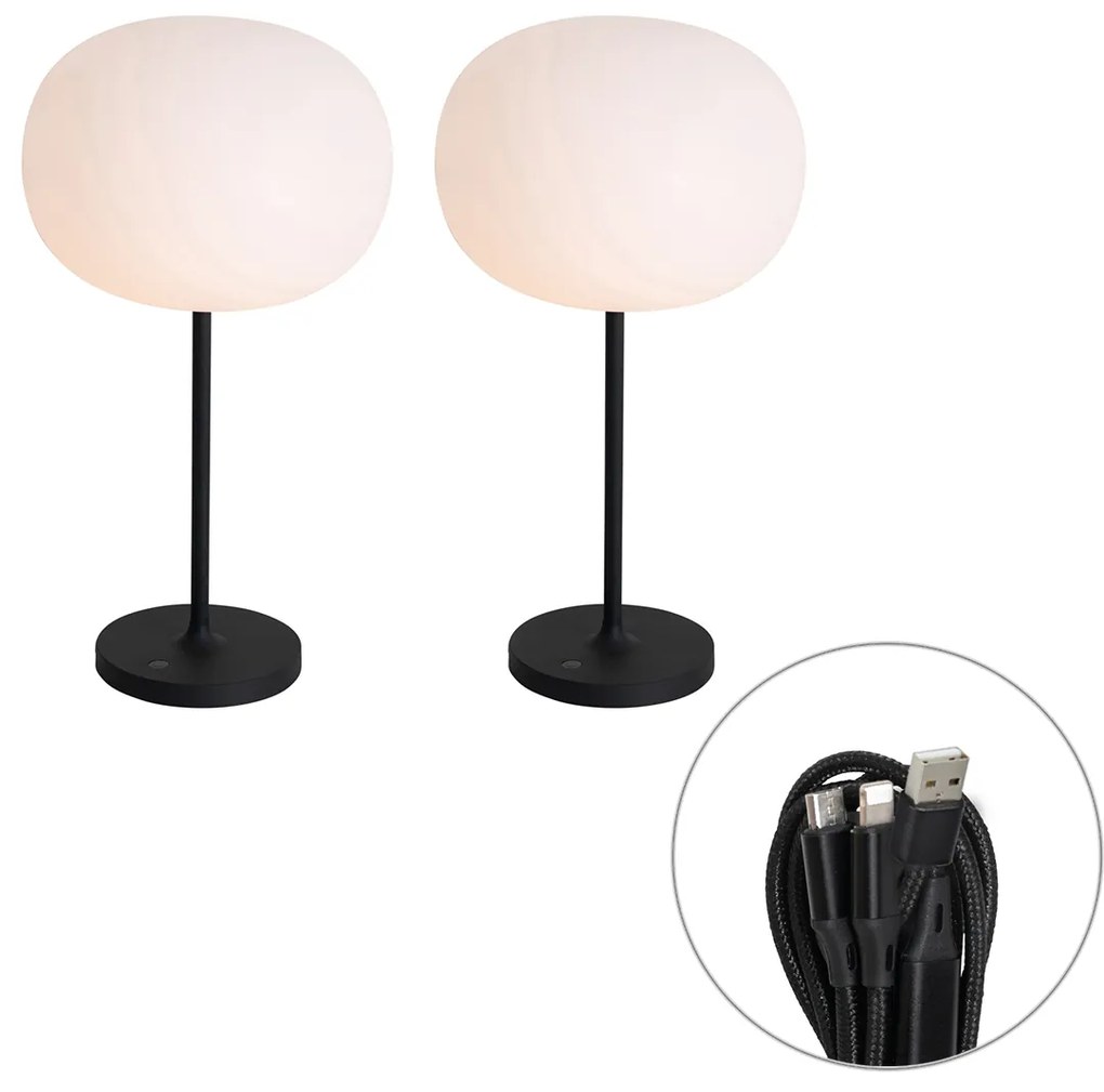 Set di 2 moderne lampade da tavolo ricaricabili bianche - Maloi