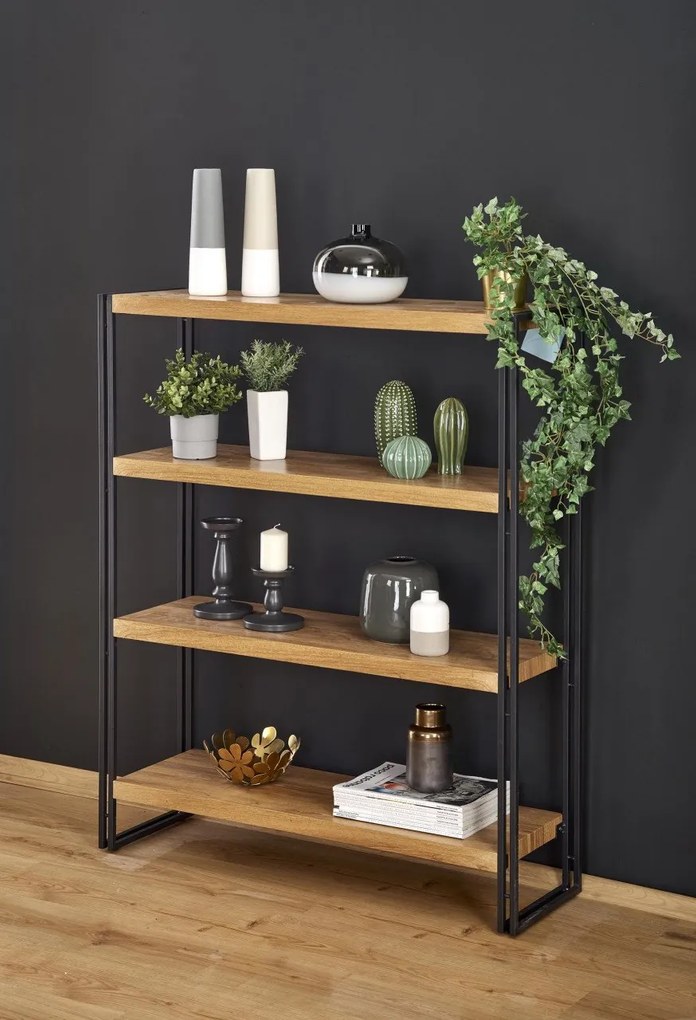 Scaffale Bolivar REG1 in rovere dorato/nero - H120 cm