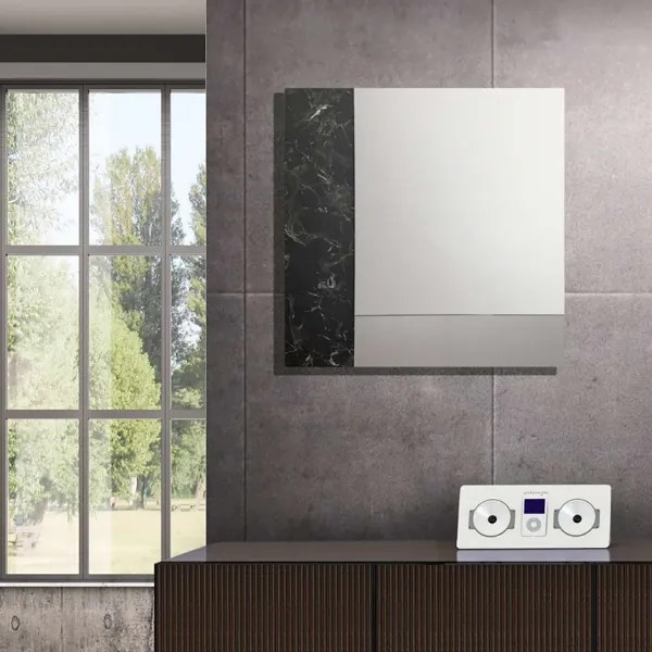Specchio moderno quadrato 80 cm effetto marmo nero e foglia argento - KEIRA