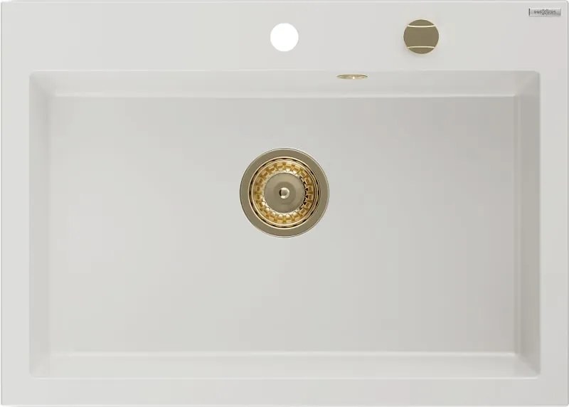 Mexen Elix lavello in granito 1-vasca 700 x 500 mm, bianco, sifone dorato - 6526701005-20-G
