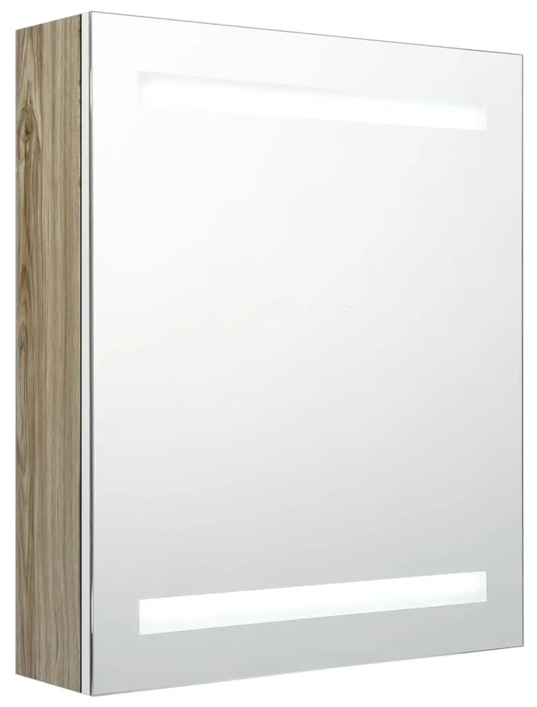 Armadietto bagno con specchio e led bianco e rovere 50x14x60 cm