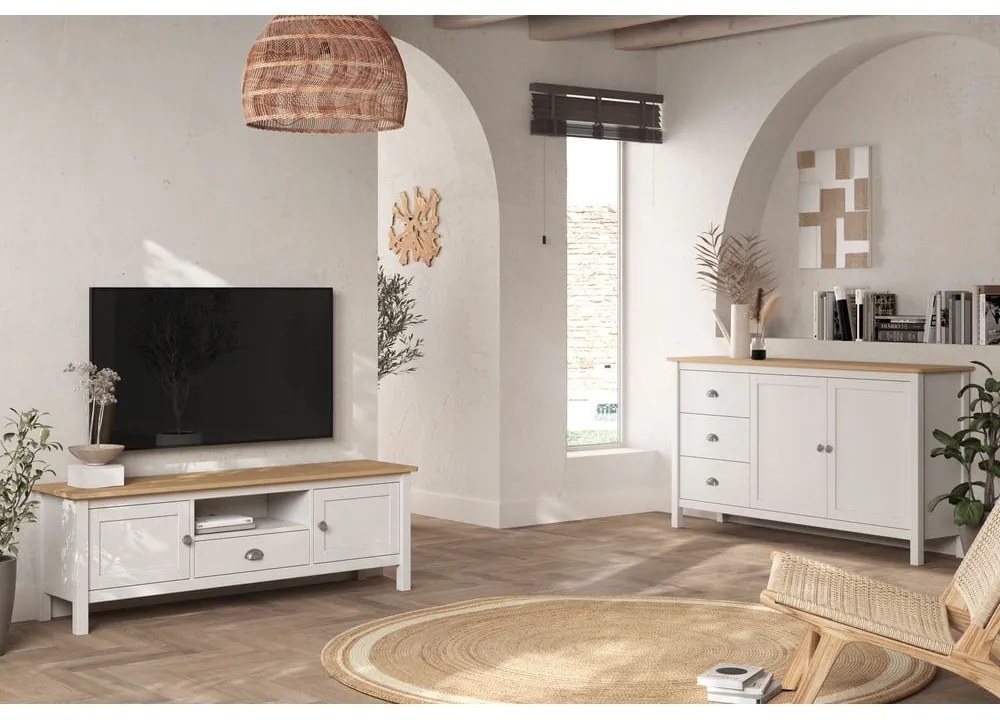 Tavolo TV in pino bianco/naturale 158x53 cm Misti - Marckeric