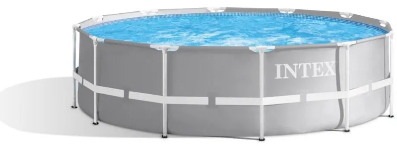 Intex - 26716NP – Piscina Fuori Terra Prisma Frame Rotonda, Pompa Filtro 2006 L/h, Scaletta, 8592 l, Acciaio e pvc, Grigio, 366x99 cm