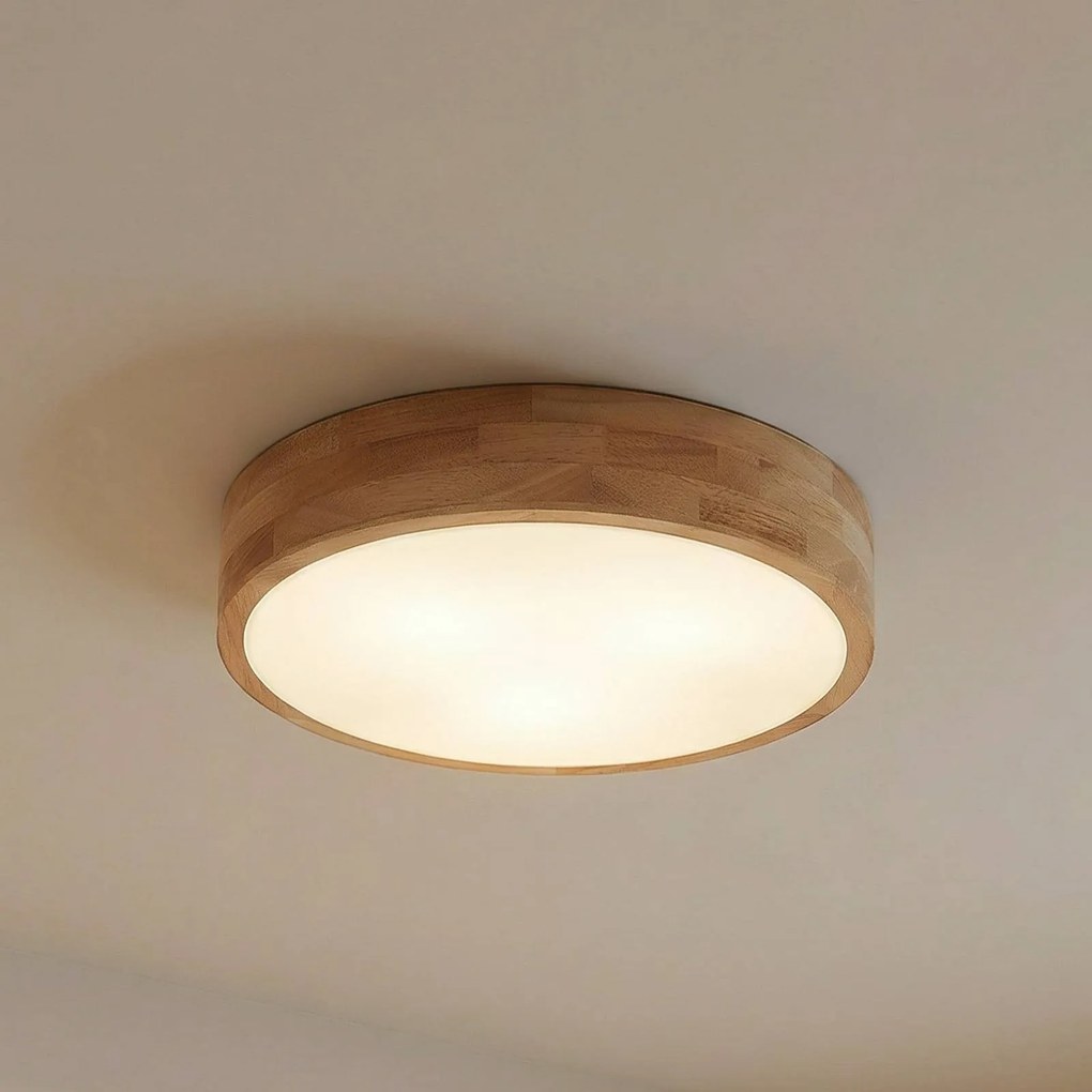 Plafoniera soffitto Tanju Lindby, dimmerabile, Legno chiaro, Soggiorno / Sala da pranzo, Legno, Campagna / Rustiche, Plafoniera