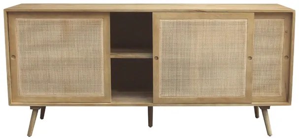 Credenza in legno massello di mango e motivo a intreccio in rattan 3 ante scorrevoli L180 cm ACANGE