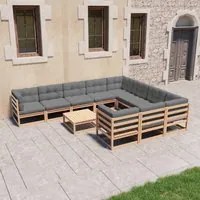 Set Divani da Giardino 11 pz con Cuscini Legno Massello di Pino cod mxl 54001