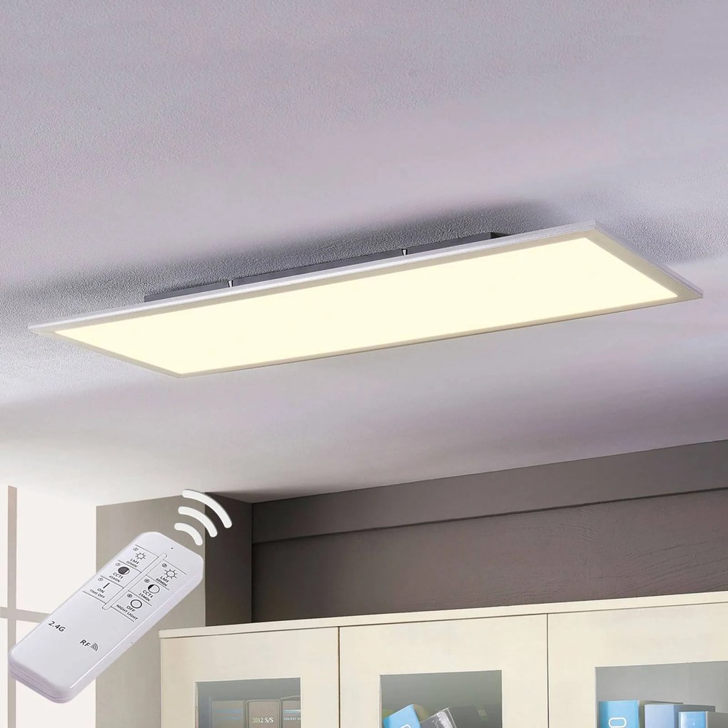 Pannello LED Lindby Livel, CCT, 120 cm x 30 cm, telecomando Livel Lindby, dimmerabile, Alluminio / Grigio / Zincato, Cucina, Plastica, Moderno, Pannello LED
