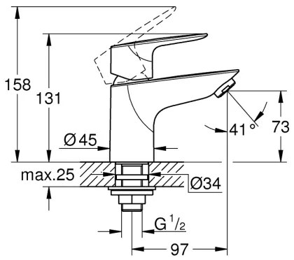 GROHE 32861001 - Miscelatore monocomando da appoggio BAUEDGE 131 mm, cromo lucido