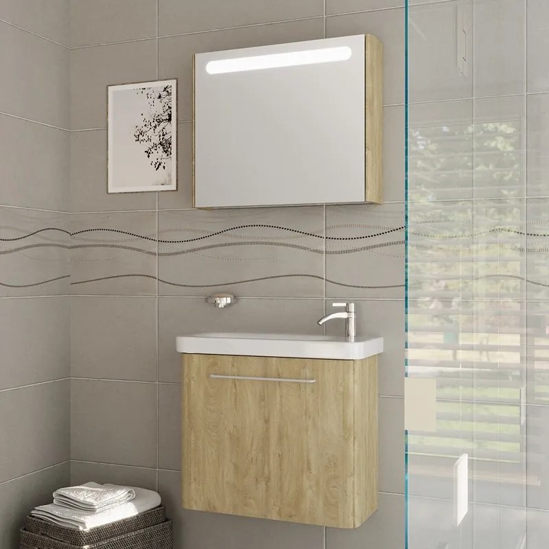 Mobiletto bagno 60 cm profondità ridotta colore rovere | LAC-IRIS-60-R - KAMALU