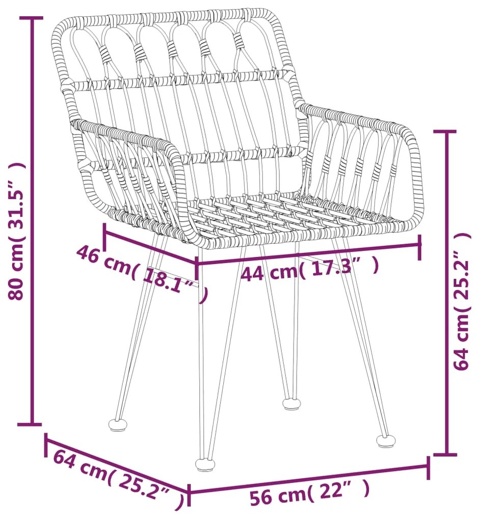 Set da Pranzo da Giardino 5 pz Nero in Polyrattan