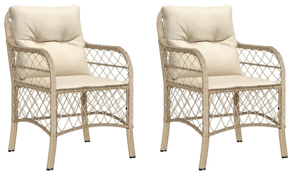 Sedie da giardino con cuscini 2 pz beige in polyrattan