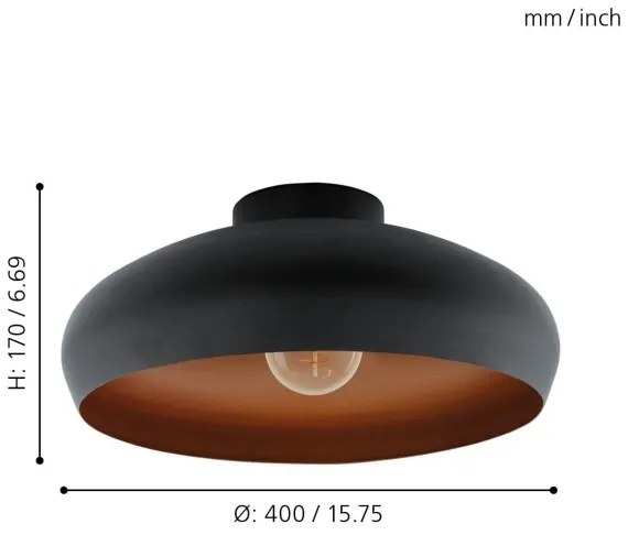 Eglo 55248 - Plafoniera MOGANO 1xE27/60W/230V nero