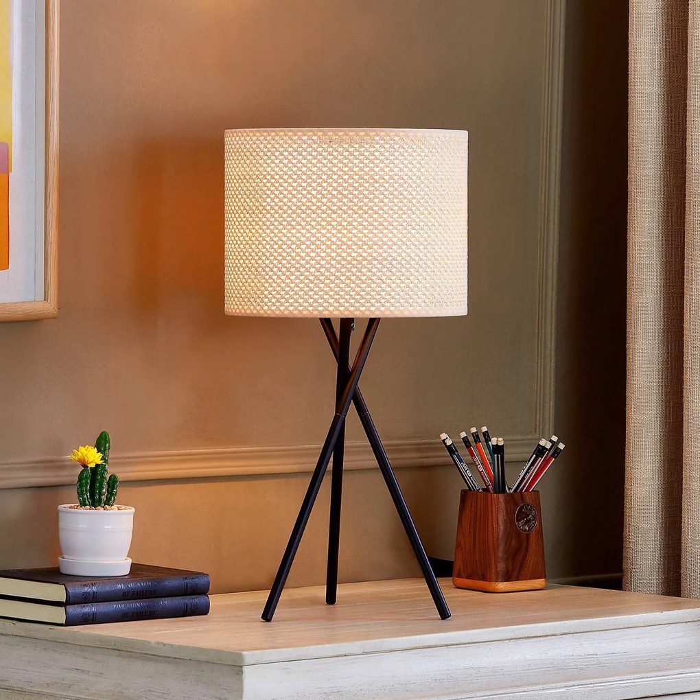 Lampada da tavolo Soula Lindby, Crema / Ambra, Soggiorno / Sala da pranzo, Plastica, Campagna / Rustiche, Lampada da tavolo