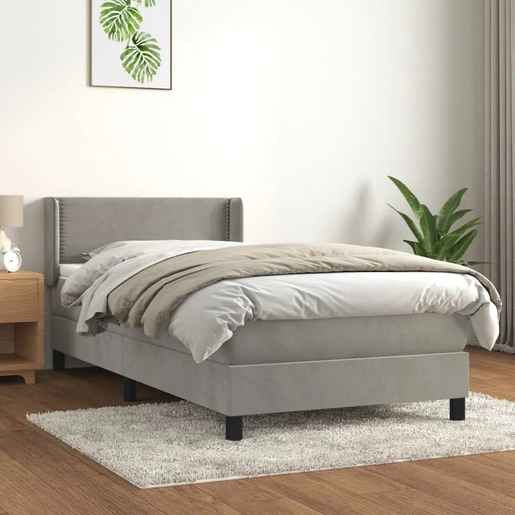 Giroletto A Molle Con Materasso Grigio Chiaro 90x190 Cm Velluto /