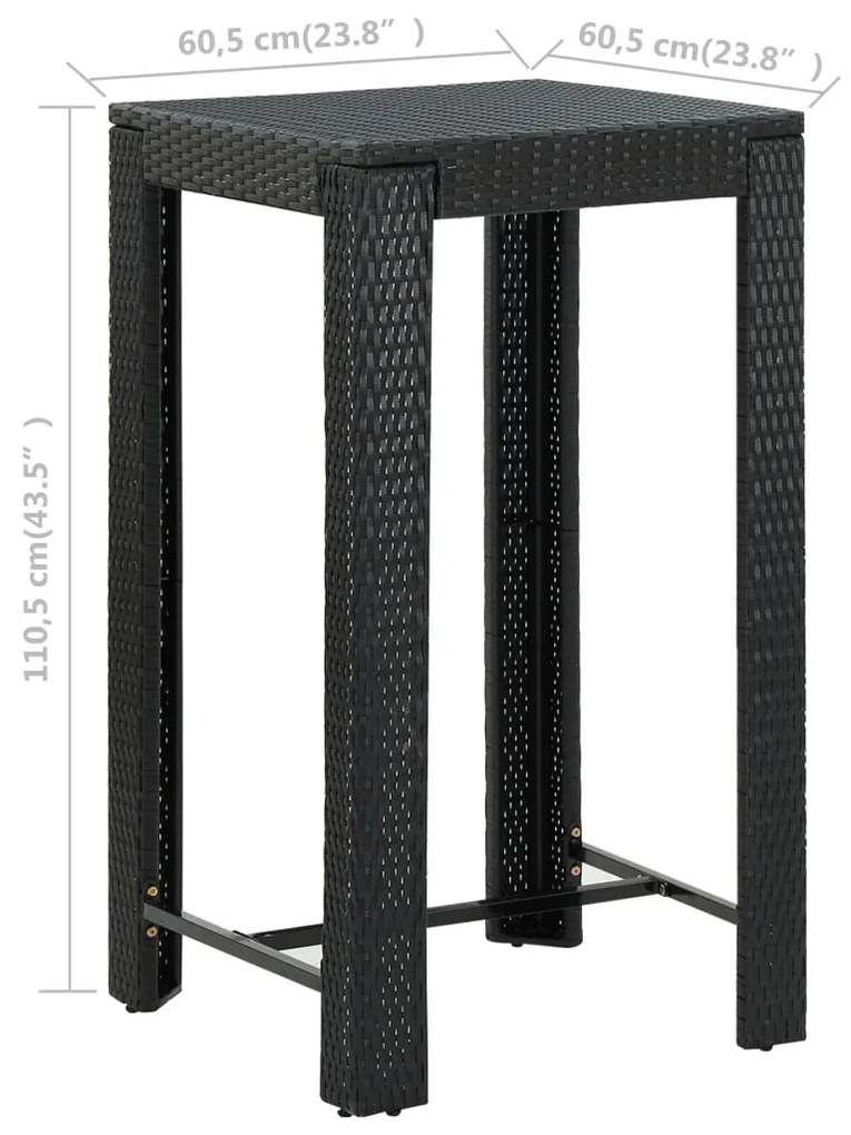 Tavolo da Bar da Giardino Nero 60,5x60,5x110,5 cm Polyrattan