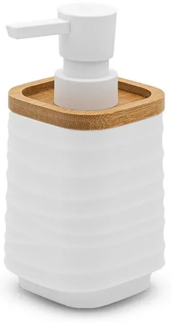 Dispenser sapone da appoggio bianco in abs e bambù Wave