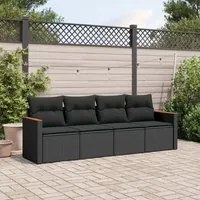 Set Divani da Giardino 4 pz con Cuscini Nero in Polyrattancod mxl 90173