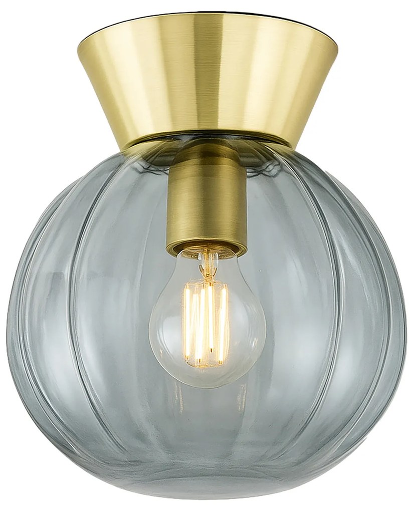 Plafoniera Moderna Sydney Base Oro E Sfera In Vetro Fumé 1 Luce E14