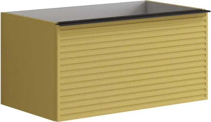 Cassettiera Pixel con 2 cassetti frontale stripes laccato opaco giallo sole e maniglia alluminio nero opaco L80 x H40 x P45,5cm